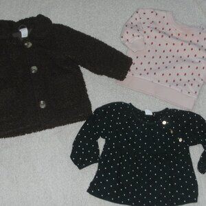 6/12M  H&M Teddy Bear Jacket Old Navy Polka Dot Top Hanna Andersson Sweatshirt